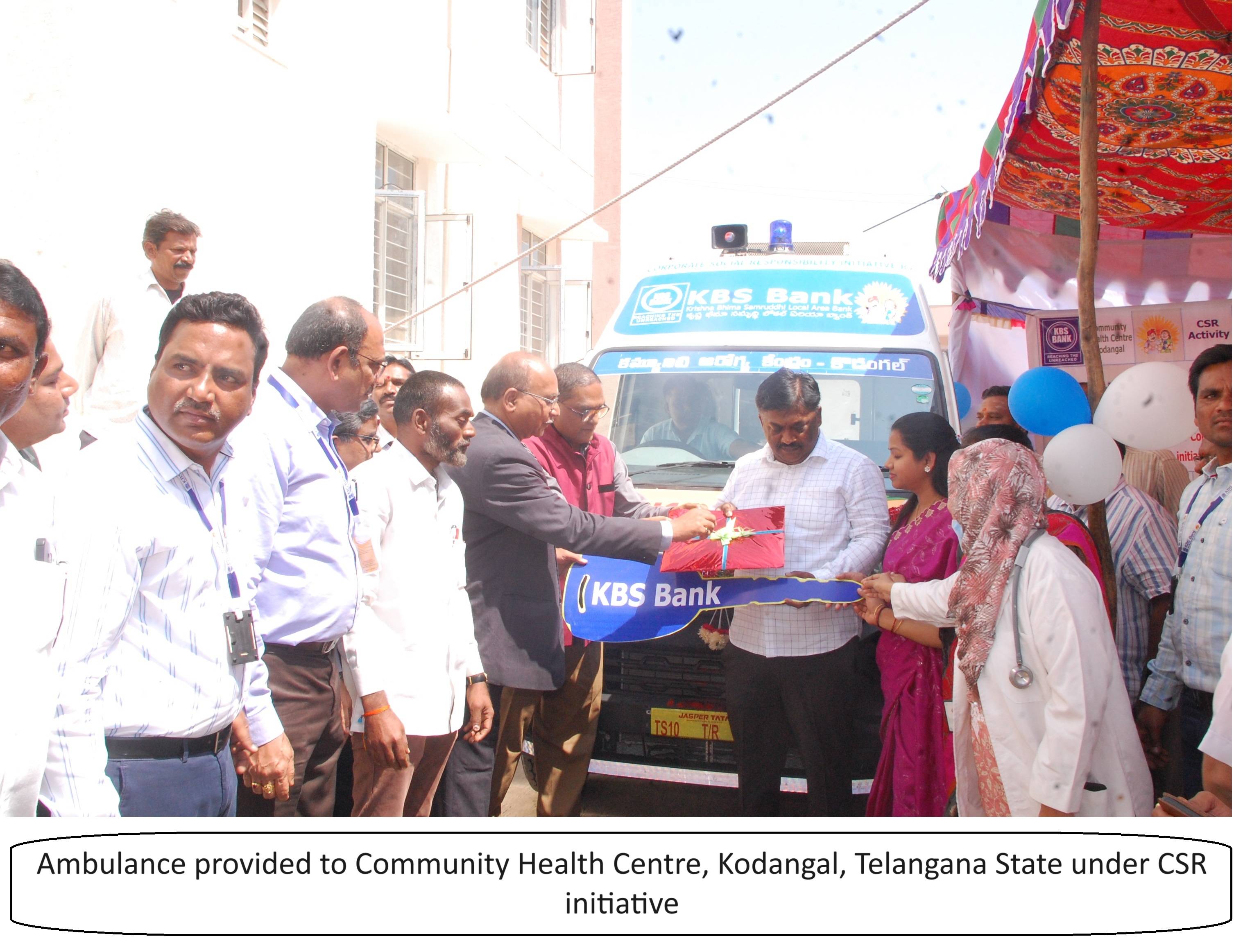 Ambulance provided to Community Health Centre, Kodangal, Telangana State under CSR initiative | Kbsbankindia.in | Kbsbankindia.com | Gallery